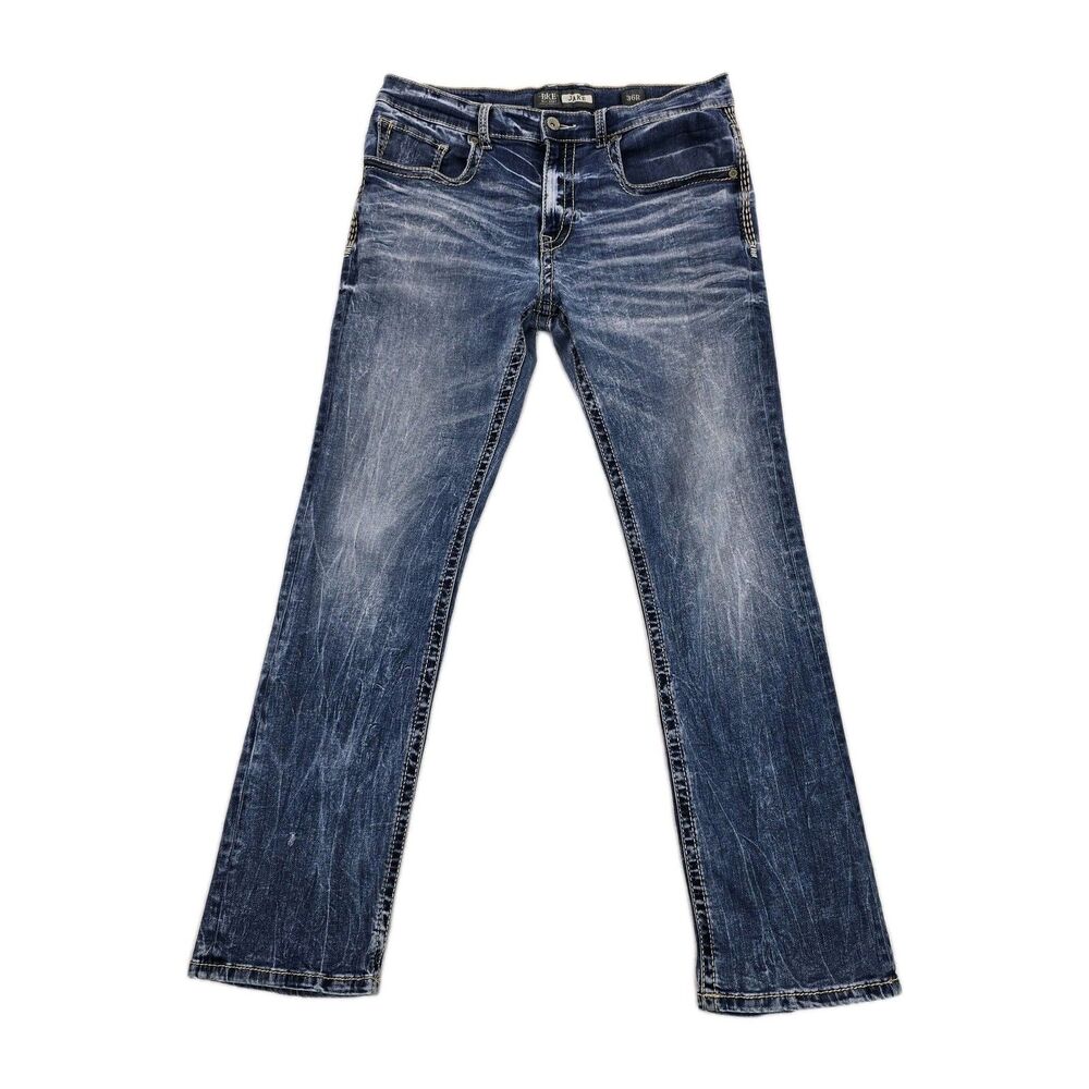 BKE Jake Straight Jeans Mens 36x31 Blue Medium Wash Stretch Denim Distressed
